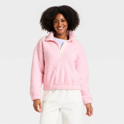 Women's High Pile Fleece 1/2 Zip Pullover Jacket